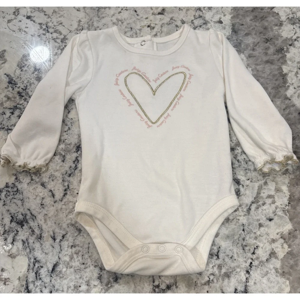 Juicy Couture Baby Girl Set Top Bottoms Hat Heart Style‎ Fashionista Comfy